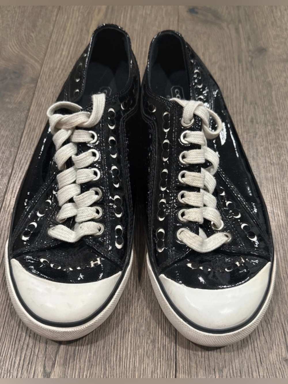 Coach Women’s Black Patent Lace-Up Sneakers